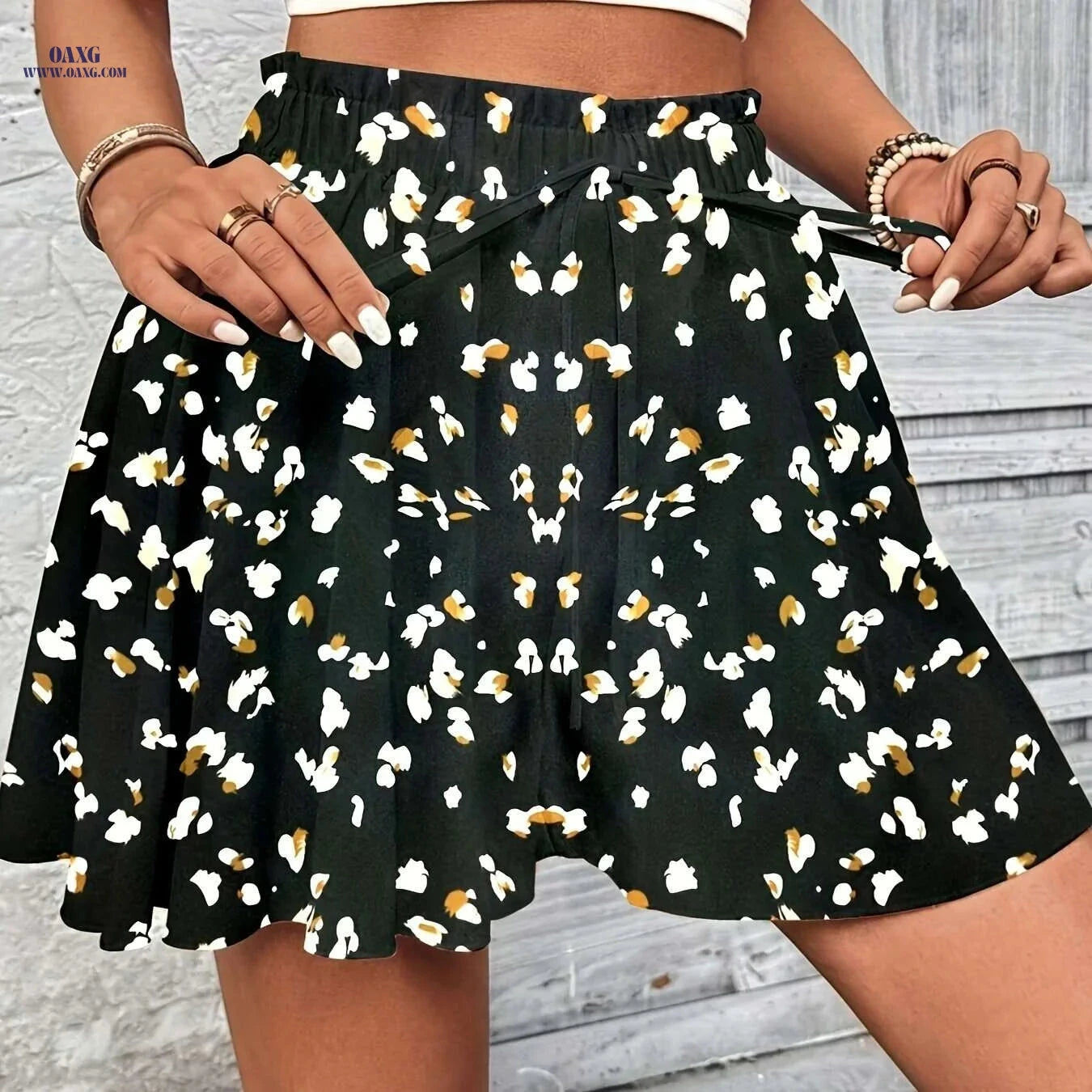 Summer Floral Print Shorts - Casual Elastic Waist, Machine Washable   OAXG 