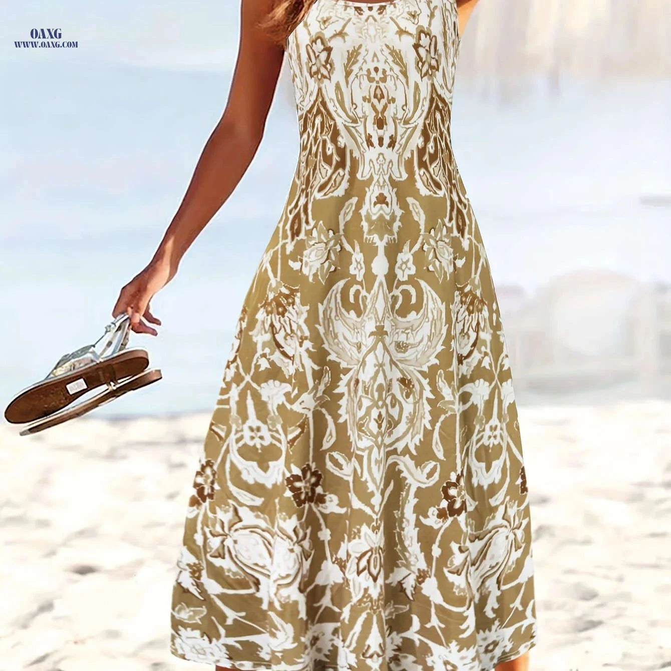 Summer Floral Print Women's Dress - Perfect for Vacation Wear   OAXG Navy Blue / S