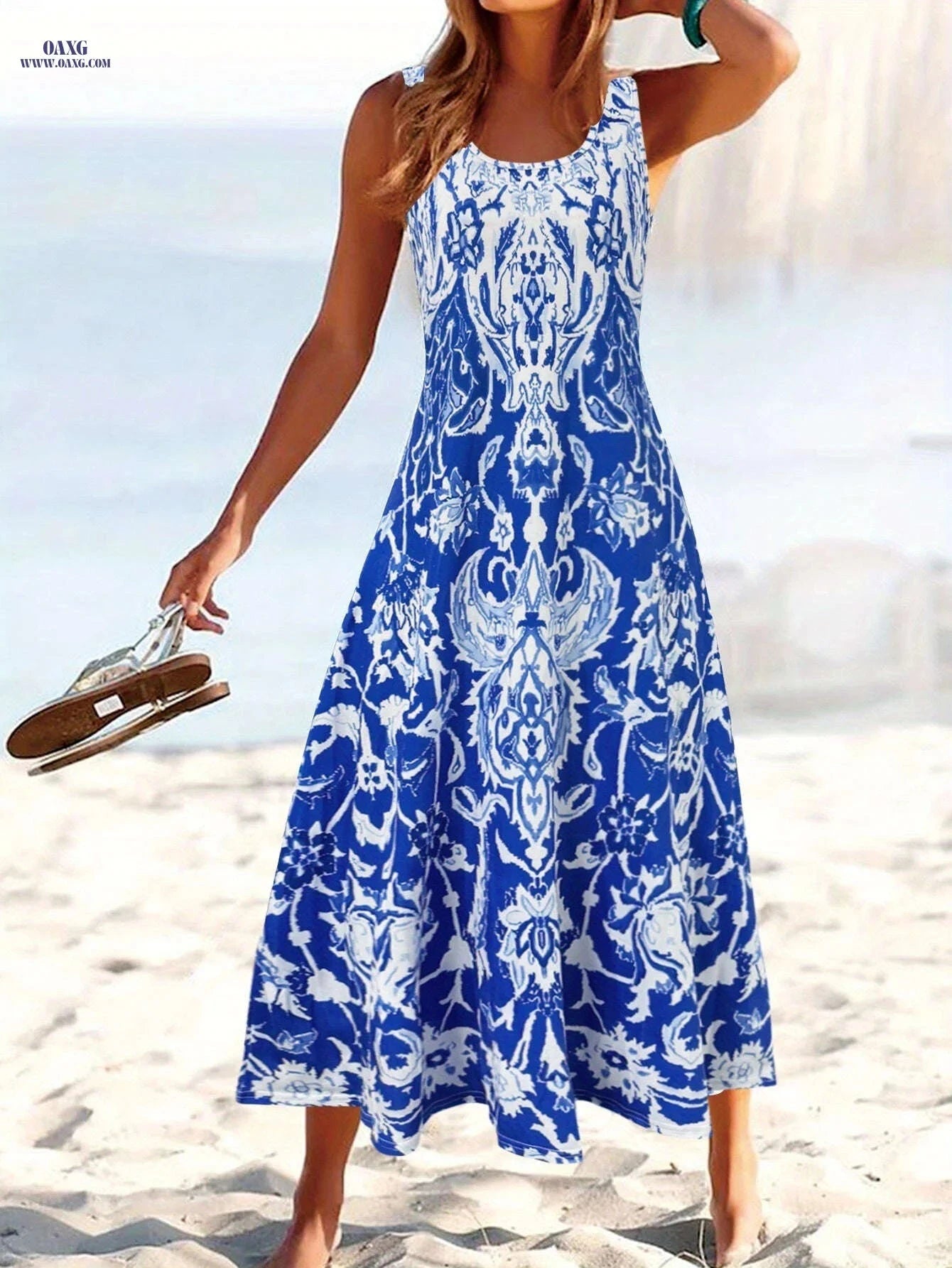 Summer Floral Print Women's Dress - Perfect for Vacation Wear   OAXG Navy Blue / S