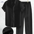 Summer Men's 2pcs Casual Set - Short Sleeve Shirt & Drawstring Pants   OAXG Black / FR S