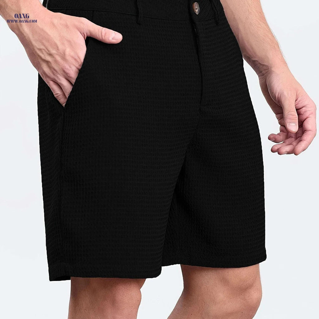 Summer Men’s Bermuda Shorts - Casual Solid Color with Pockets   OAXG Black / FR XXS