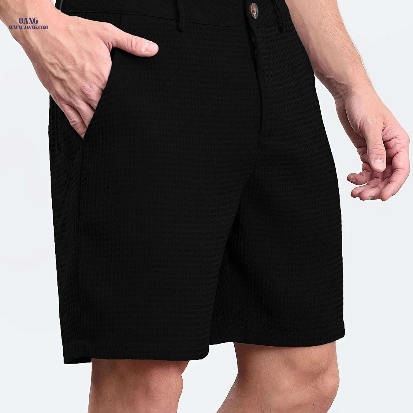 Summer Men’s Bermuda Shorts - Casual Solid Color with Pockets   OAXG Black / FR XXS