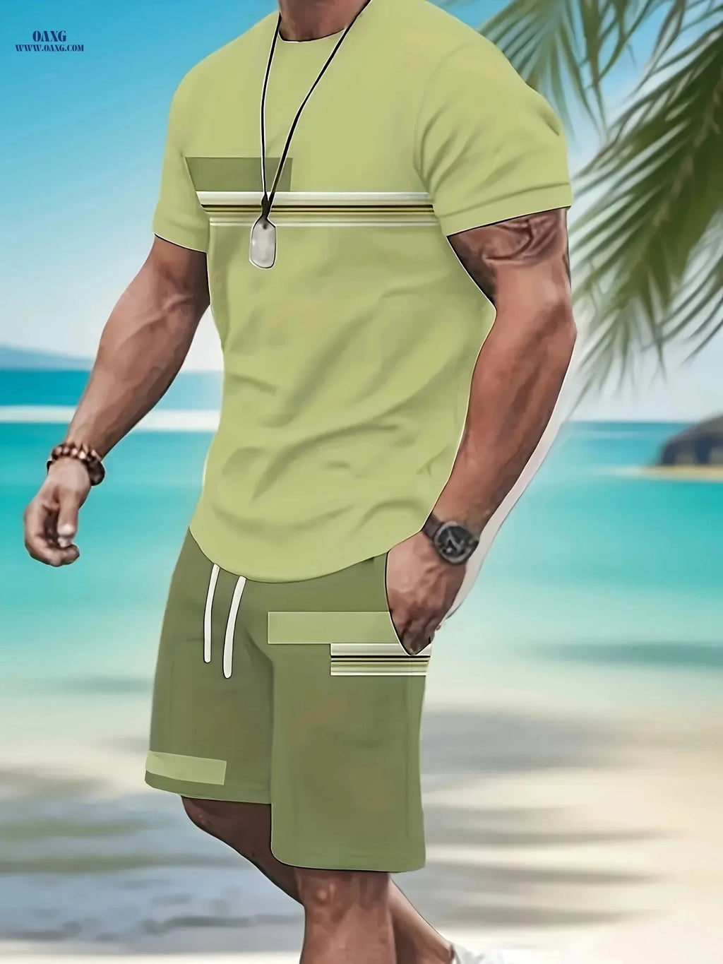 Summer Men's Casual 2pcs Suit - Breathable T-Shirt & Shorts Set   OAXG Malachite Green / FR S