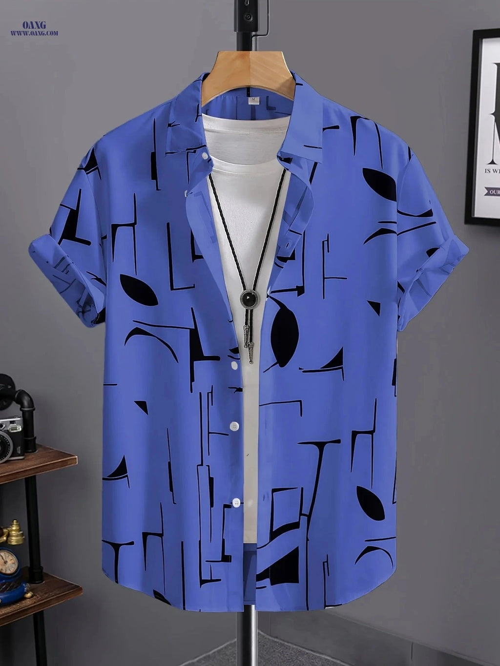 Summer Men’s Casual Hawaiian Shirt - Short Sleeve, Stylish Design   OAXG Light Cyan / FR XXS