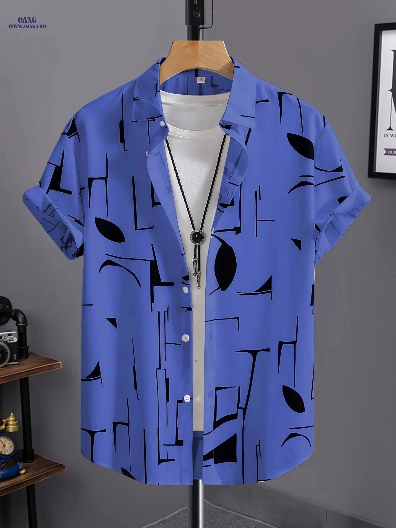 Summer Men’s Casual Hawaiian Shirt - Short Sleeve, Stylish Design   OAXG Light Cyan / FR XXS