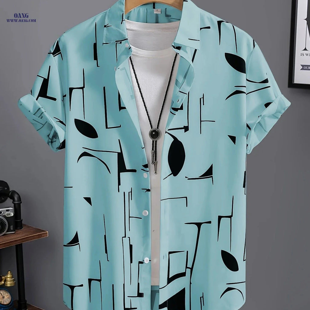 Summer Men’s Casual Hawaiian Shirt - Short Sleeve & Stylish   OAXG Light Cyan / FR XXS