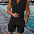 Summer Men's Casual Henley Neck Sleeveless Shirt and Shorts Set   OAXG 