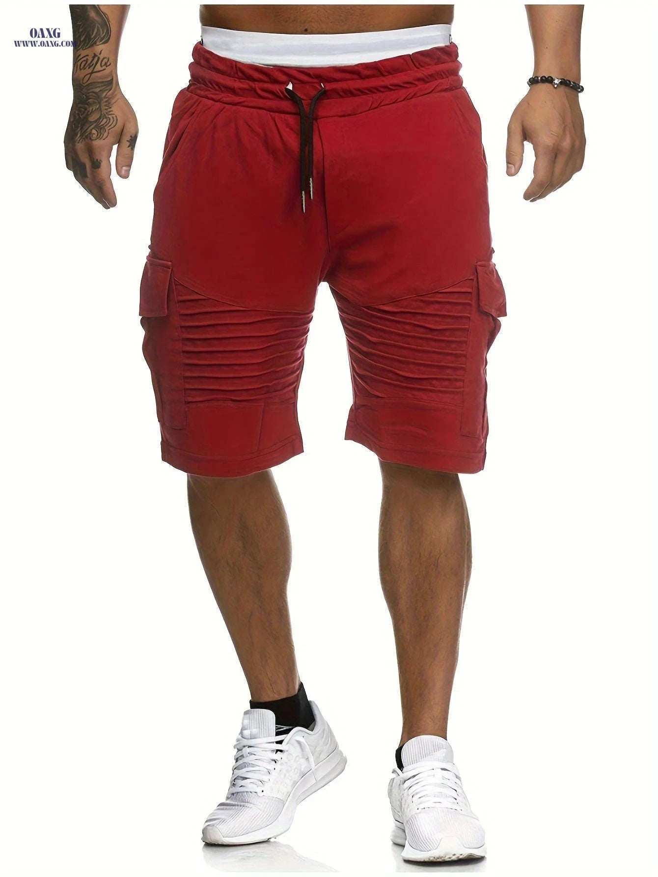 Summer Men's Casual Shorts - Striped Athletic Fit with Pockets   OAXG Red / FR S