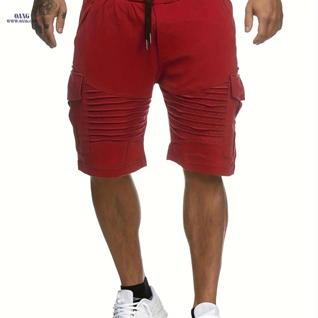 Summer Men's Casual Shorts - Striped Athletic Fit with Pockets   OAXG Red / FR S