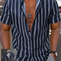Summer Men's Casual Striped Short Sleeve Shirt - Comfortable Fit   OAXG 