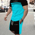 Summer Men’s Casual Two-Piece Set - Color Block T-Shirt & Shorts   OAXG 