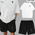 Summer Men's Drop Shoulder T-Shirt & Shorts Set - Coconut Tree Print   OAXG 