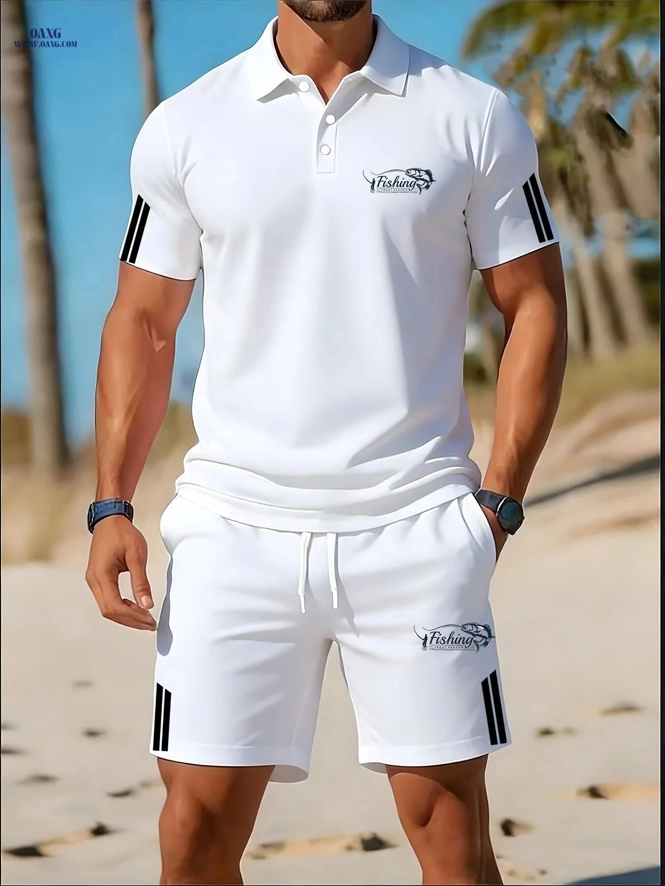 Summer Men's Golf Polo Set - Casual Style for Outings & Dates   OAXG pink color / FR S