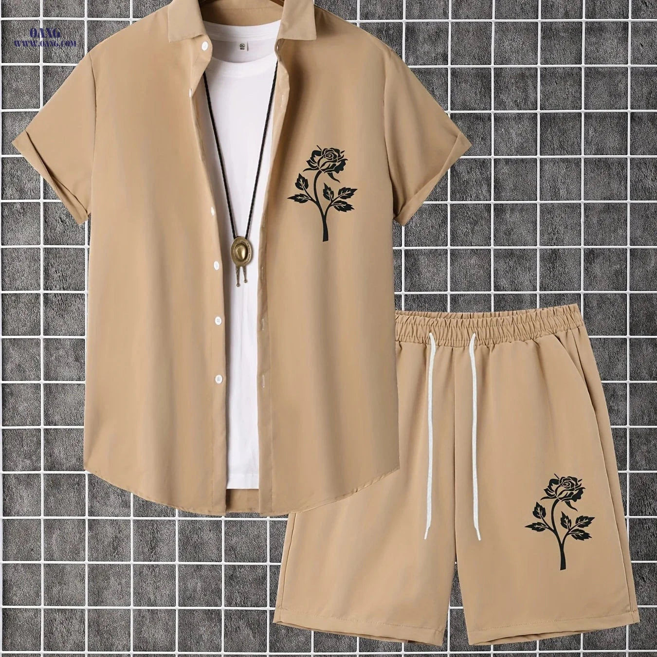 Summer Men’s Two-Piece Set: Button-Up Shirt & Shorts - Casual Style   OAXG 