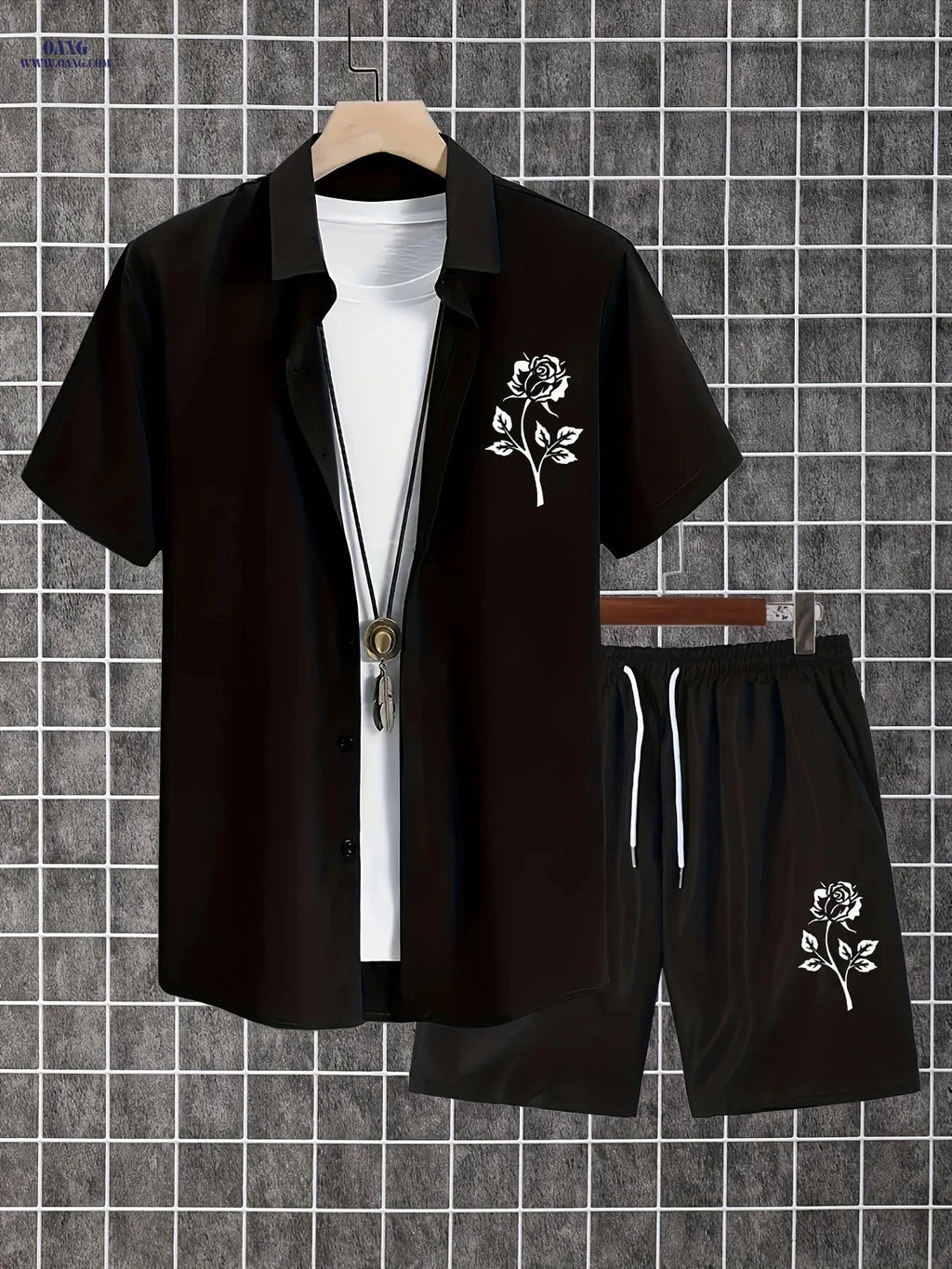 Summer Men’s Two-Piece Set: Button-Up Shirt & Shorts - Casual Style   OAXG 