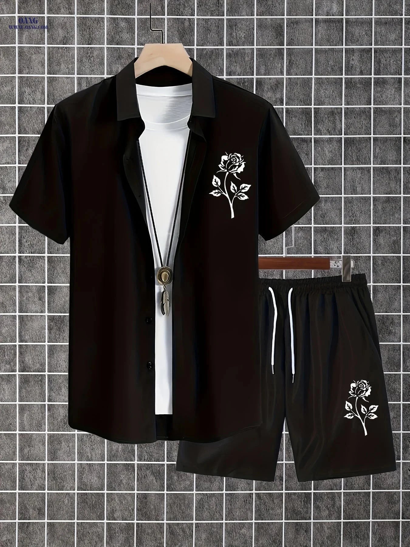 Summer Men’s Two-Piece Set: Button-Up Shirt & Shorts - Casual Style   OAXG 