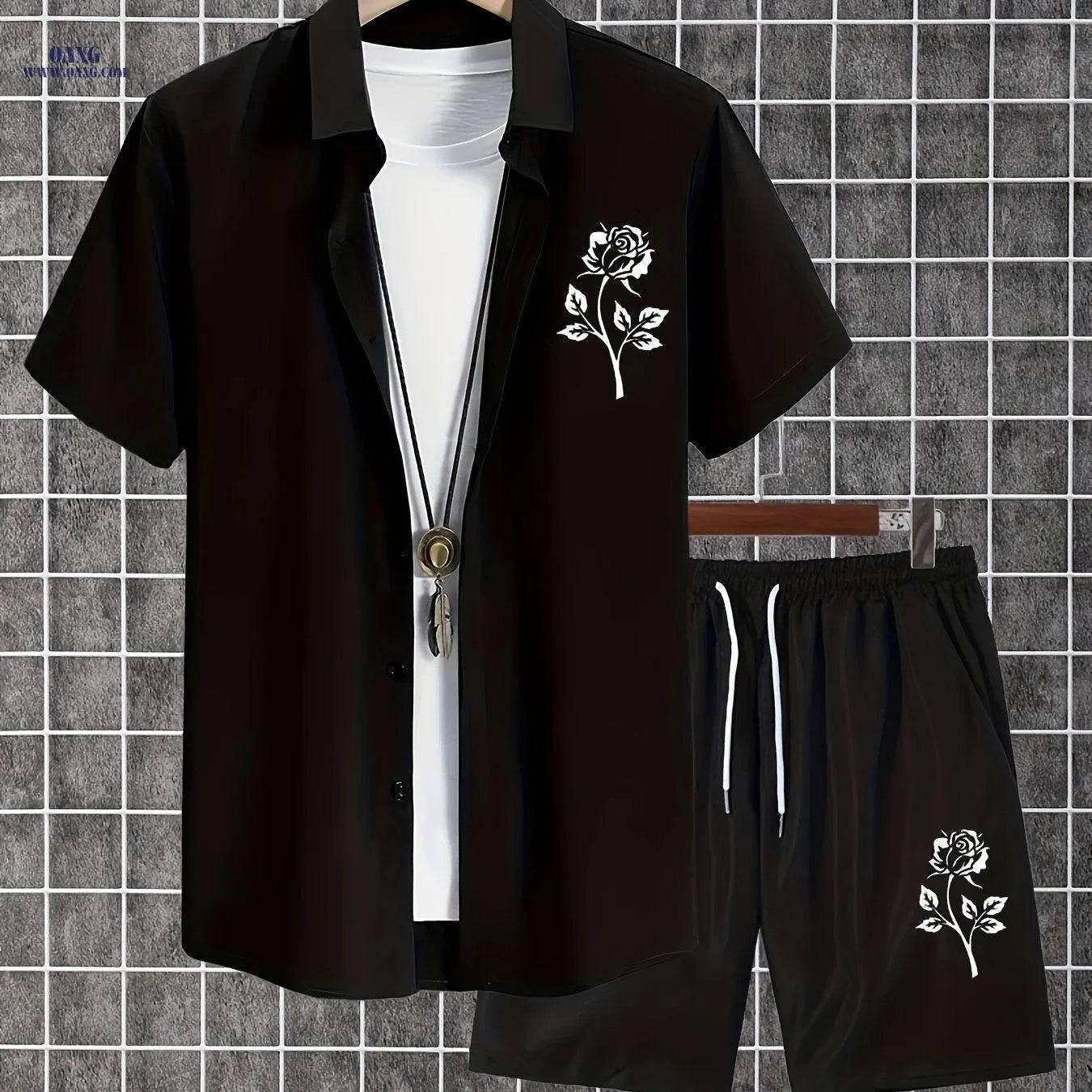 Summer Men’s Two-Piece Set: Button-Up Shirt & Shorts - Casual Style   OAXG 