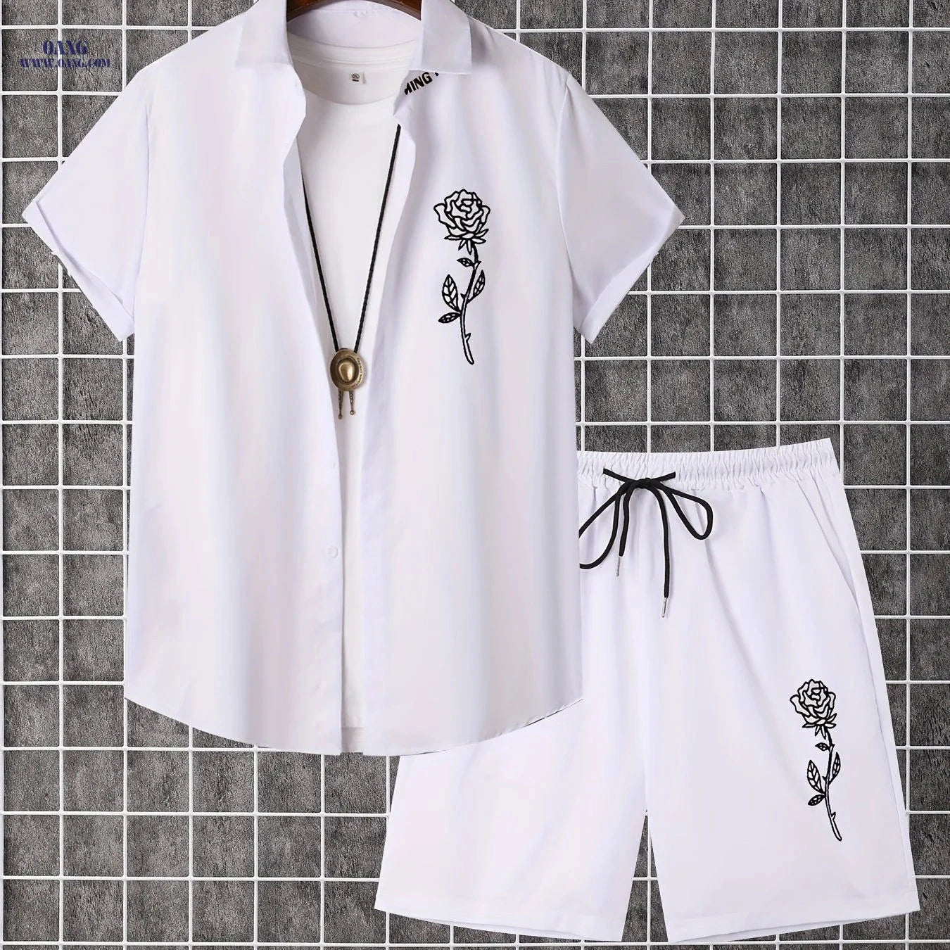 Summer Men’s Two-Piece Set: Button-Up Shirt & Shorts - Casual Style   OAXG 