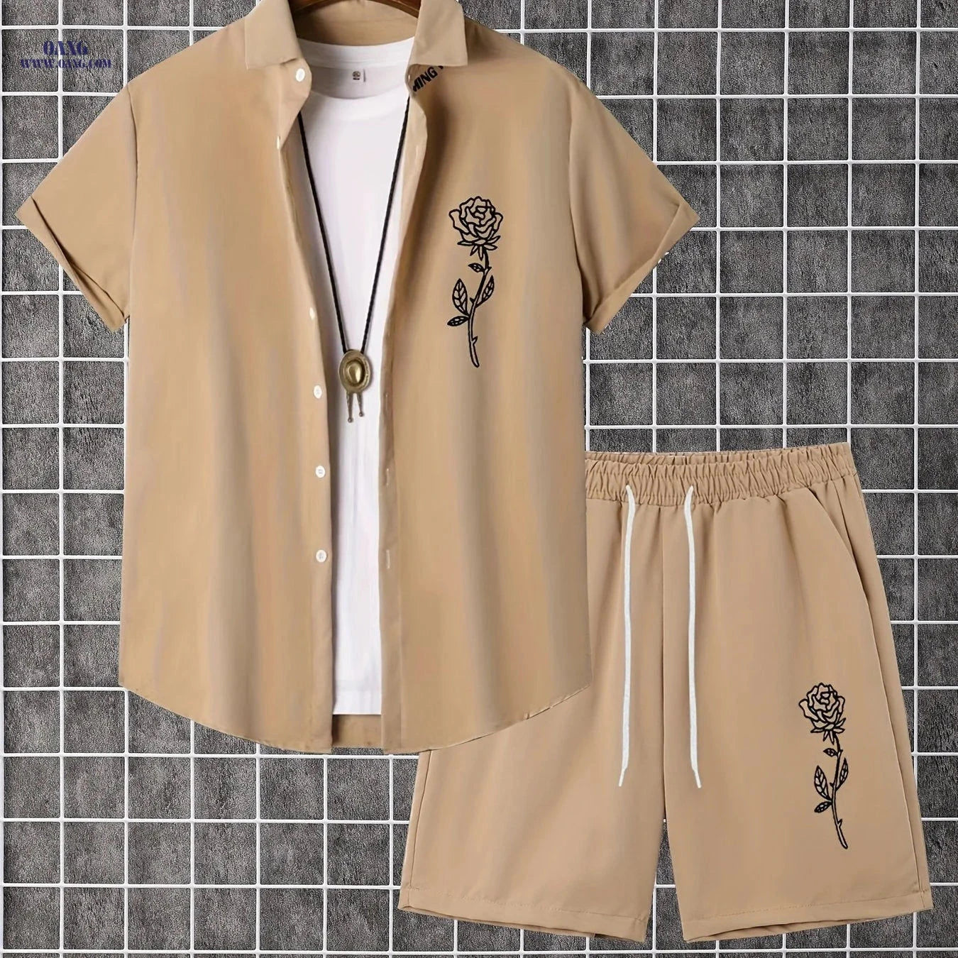 Summer Men’s Two-Piece Set: Button-Up Shirt & Shorts - Casual Style   OAXG 