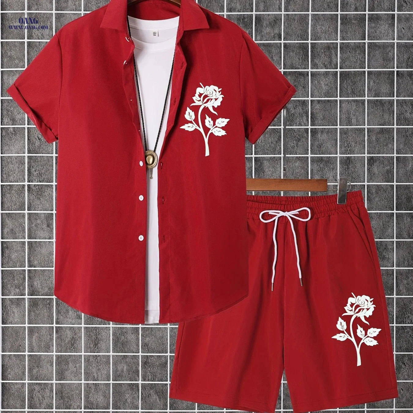 Summer Men’s Two-Piece Set: Button-Up Shirt & Shorts - Casual Style   OAXG 