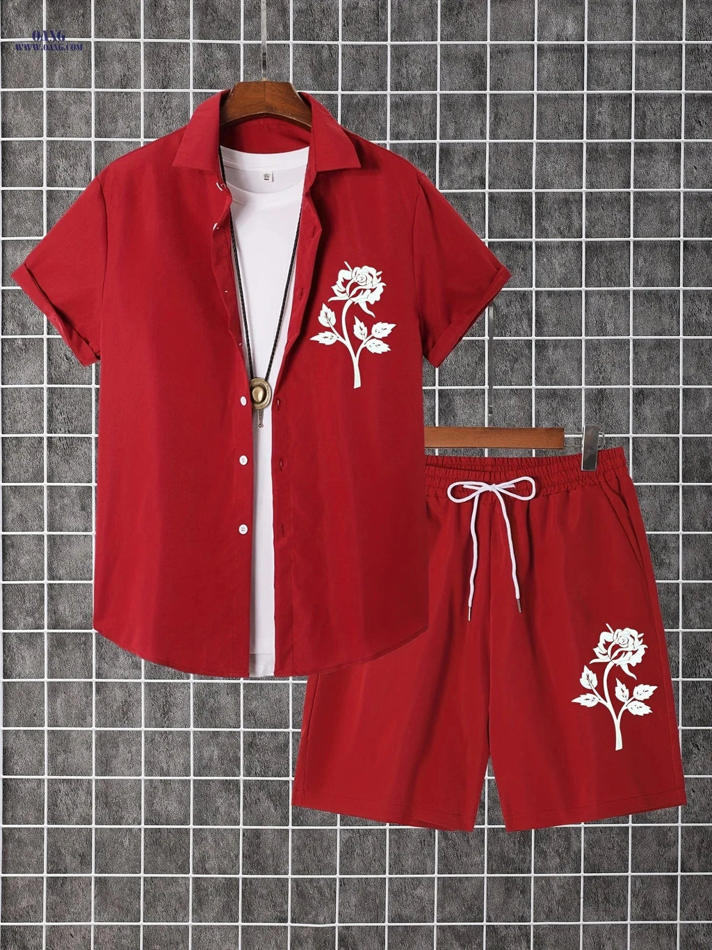 Summer Men’s Two-Piece Set: Button-Up Shirt & Shorts - Casual Style   OAXG 