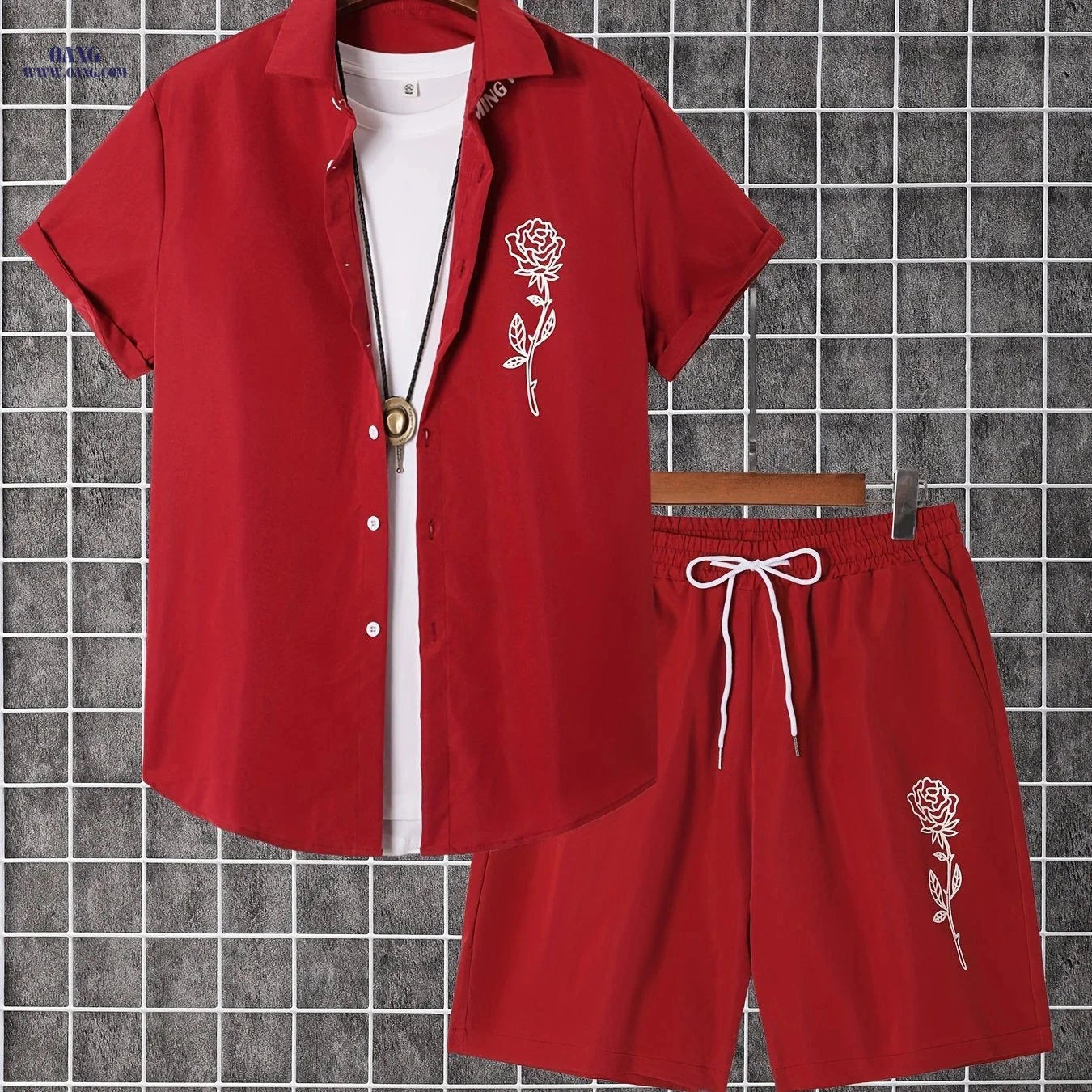 Summer Men’s Two-Piece Set: Button-Up Shirt & Shorts - Casual Style   OAXG 