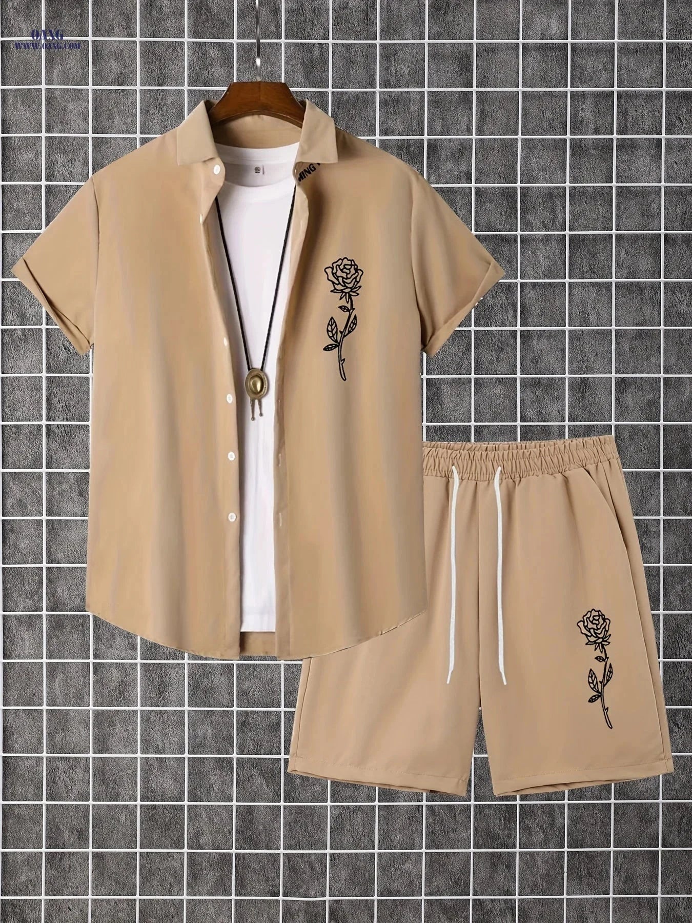 Summer Men’s Two-Piece Set: Button-Up Shirt & Shorts - Casual Style   OAXG 