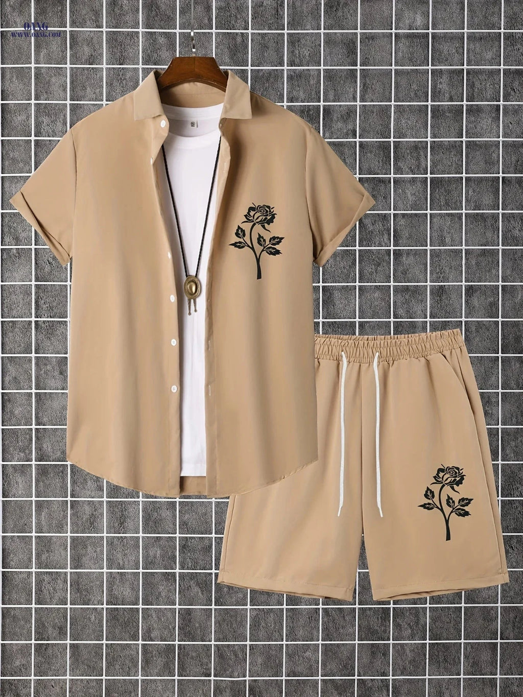 Summer Men’s Two-Piece Set: Button-Up Shirt & Shorts - Casual Style   OAXG 