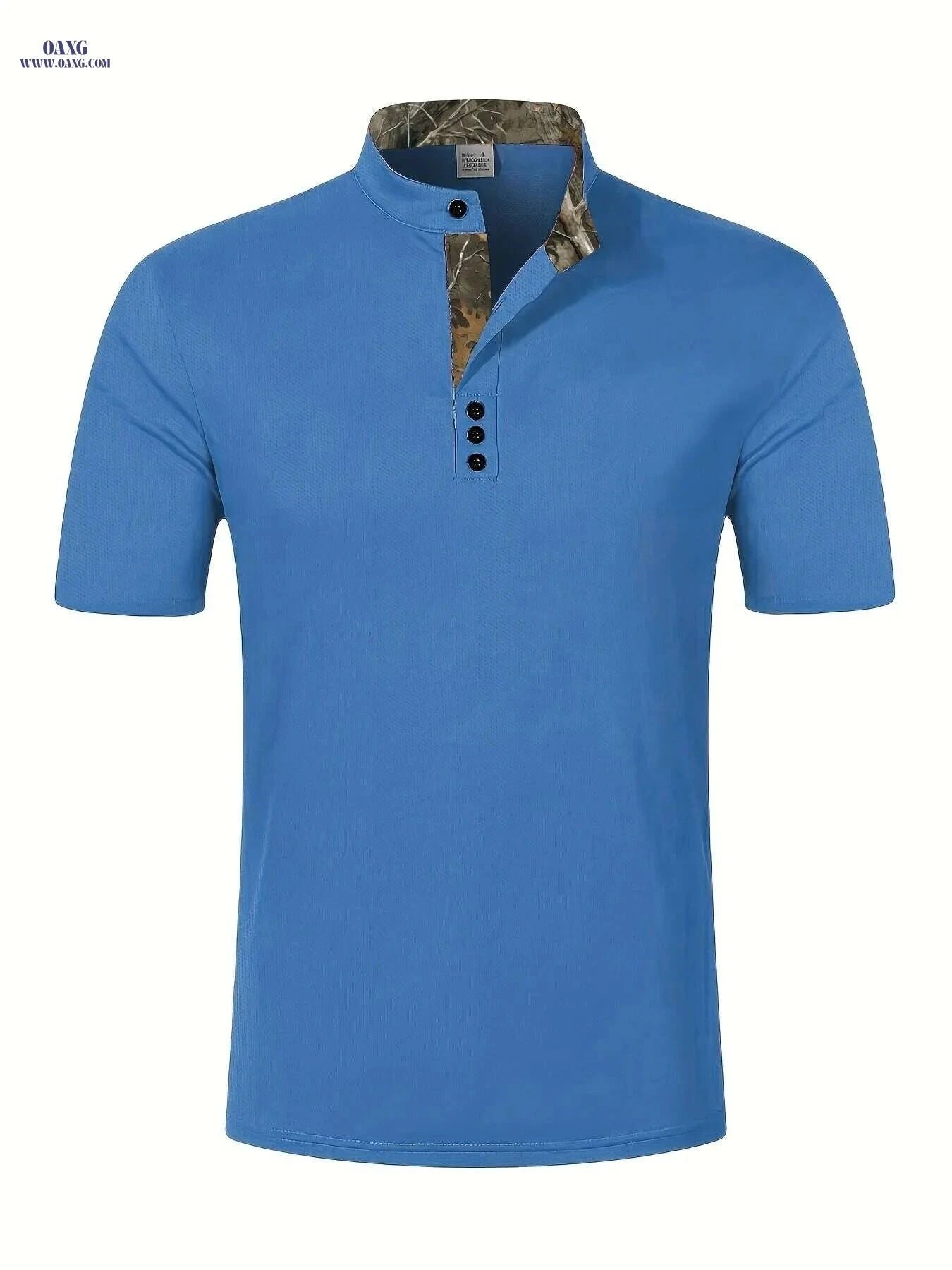 Summer Polo Shirt - Color-Blocked Solid with Camouflage Collar   OAXG Greenish Yellow / M