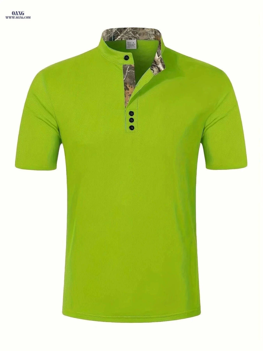 Summer Polo Shirt - Color-Blocked Solid with Camouflage Collar   OAXG Greenish Yellow / M