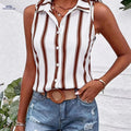 Summer Sleeveless Casual Striped Shirt - Lightweight Polyester Top   OAXG White / S