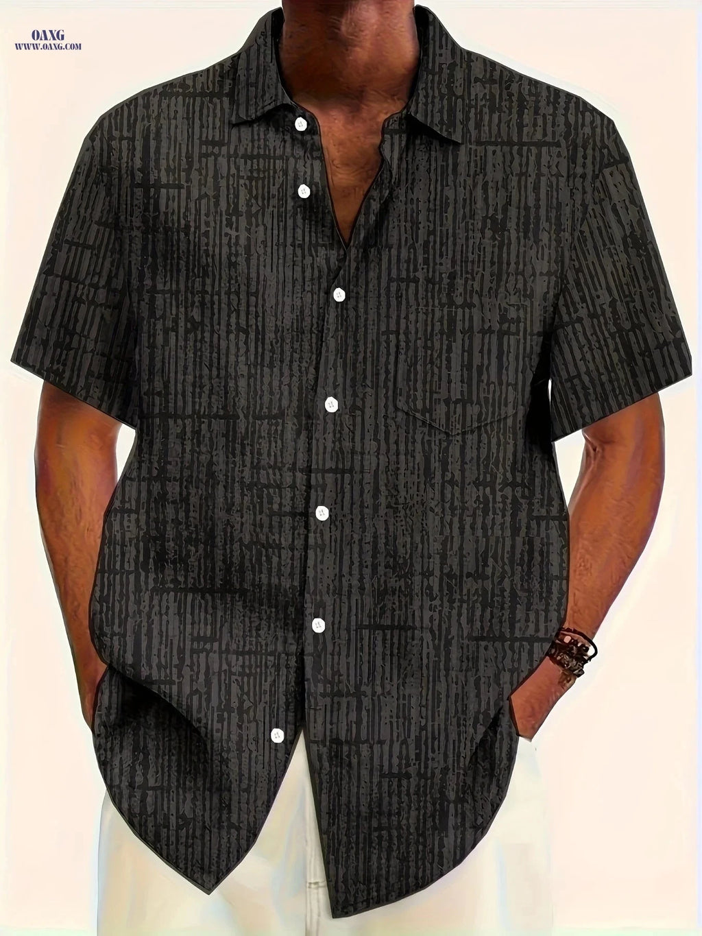Summer Striped Short Sleeved Shirt for Large Men - Casual Style   OAXG 