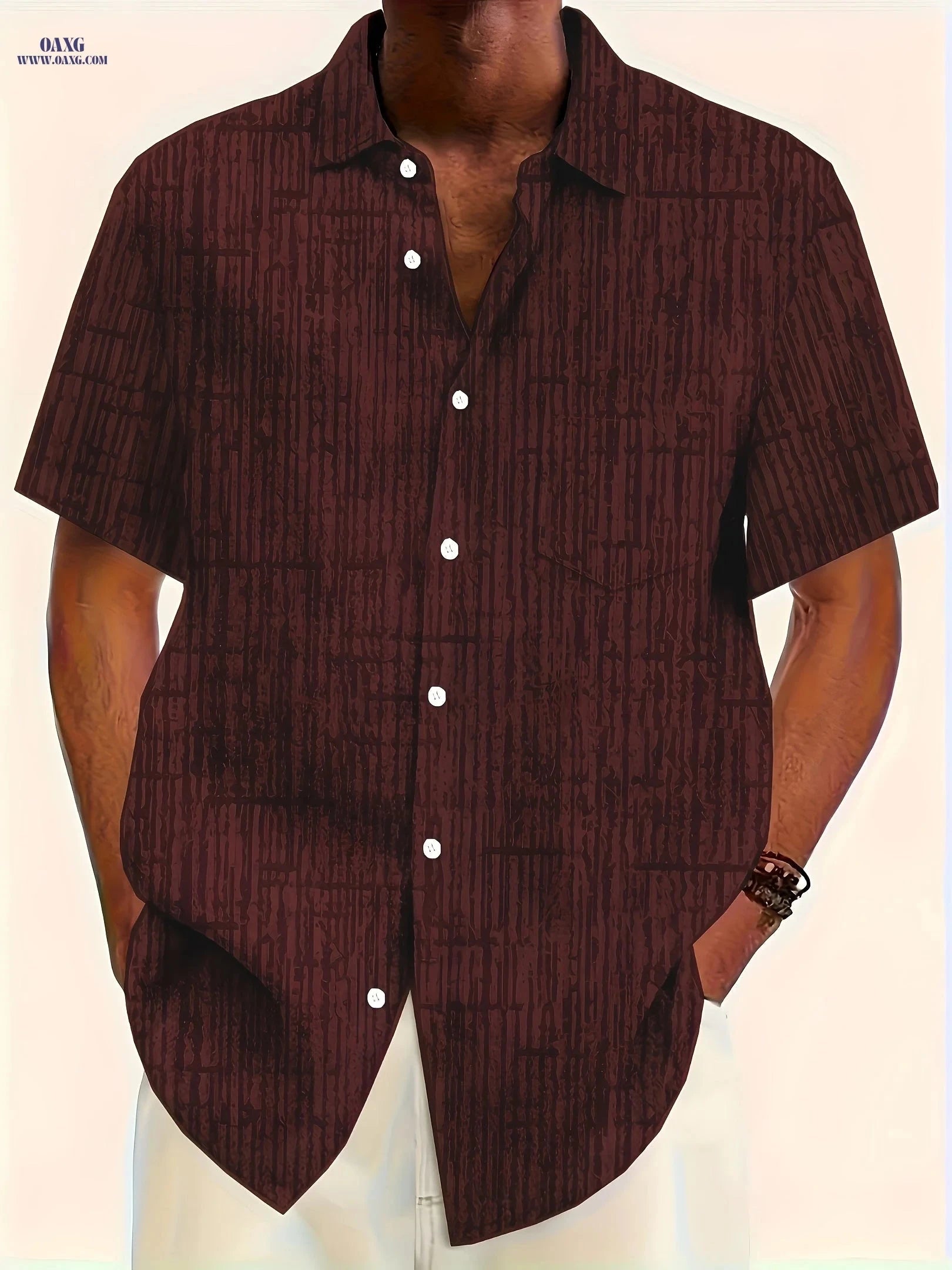 Summer Striped Short Sleeved Shirt for Large Men - Casual Style   OAXG 