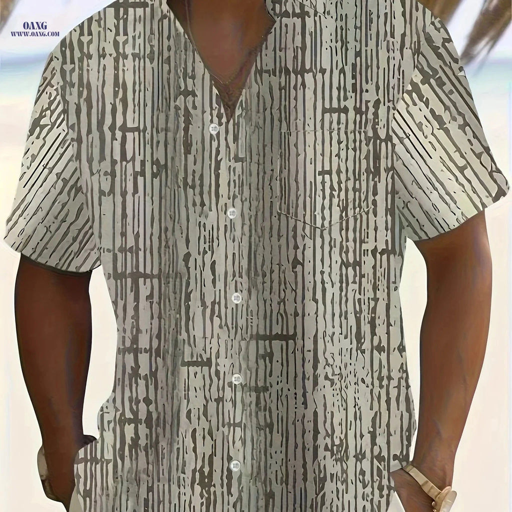 Summer Striped Short Sleeved Shirt for Large Men - Casual Style   OAXG Grey / FR M