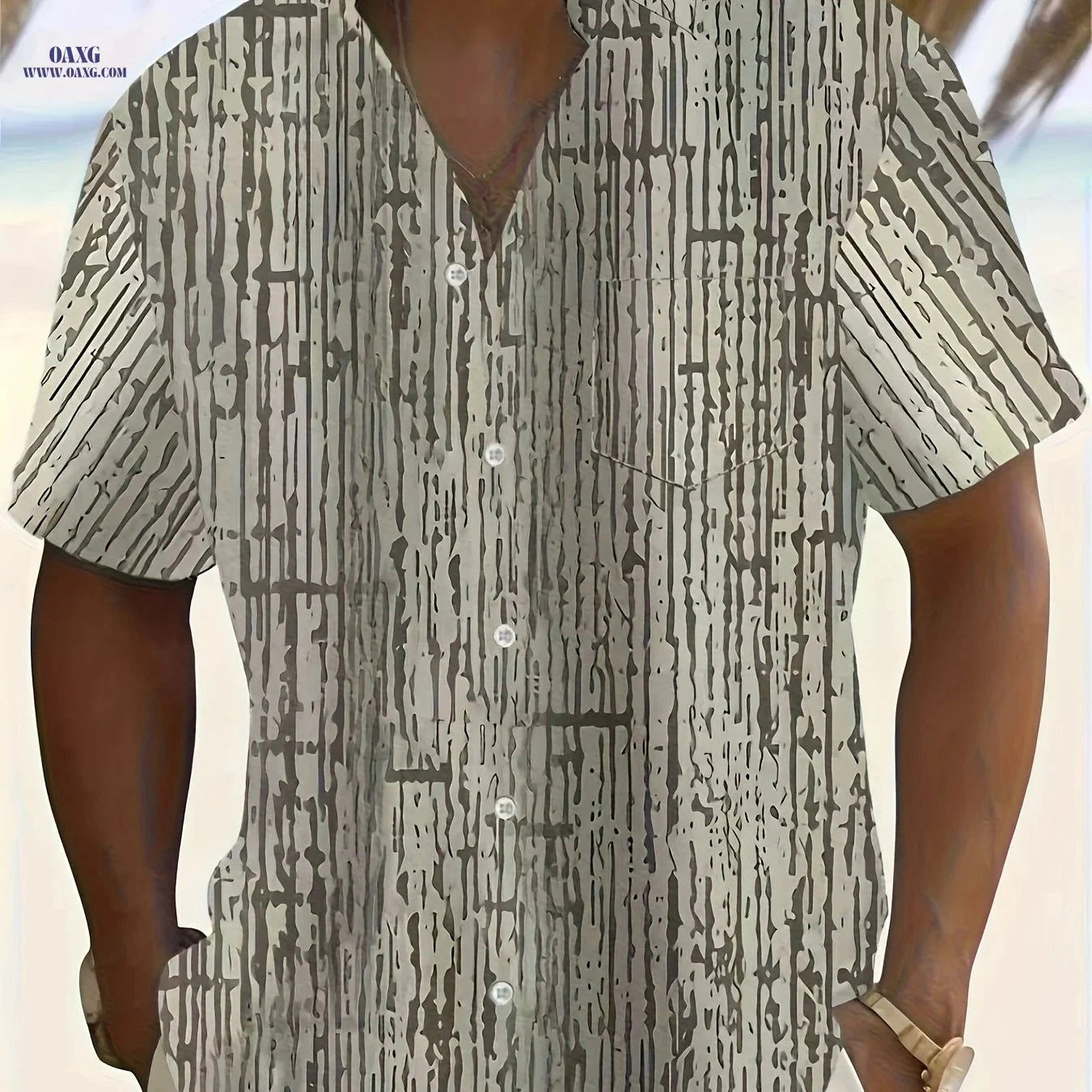 Summer Striped Short Sleeved Shirt for Large Men - Casual Style   OAXG Grey / FR M