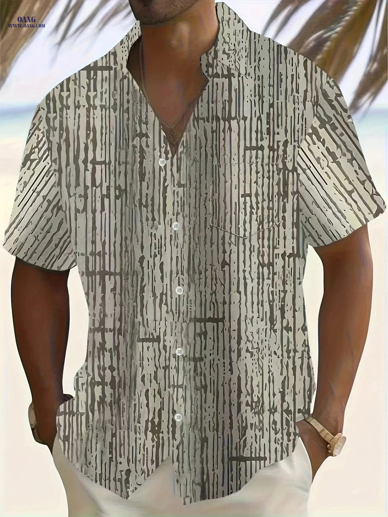Summer Striped Short Sleeved Shirt for Large Men - Casual Style   OAXG 