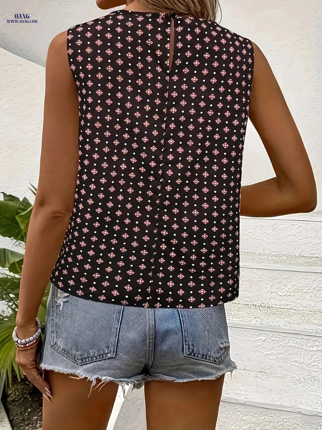 Summer Vacation Tank Top - Directional Plaid with Ruched Bust Detail   OAXG 