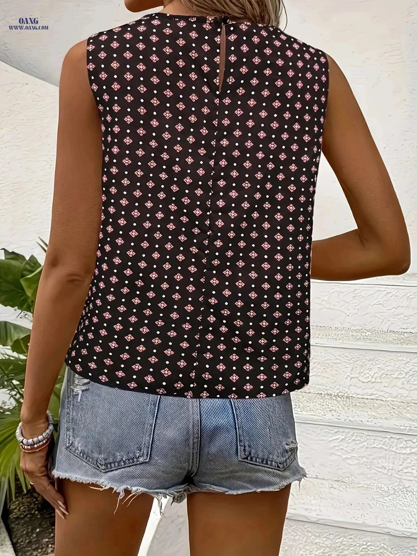 Summer Vacation Tank Top - Directional Plaid with Ruched Bust Detail   OAXG Apricot / S