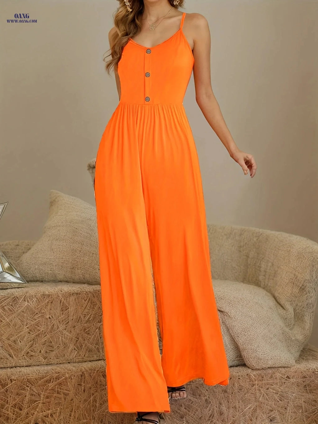 Summer Women’s Mini Jumpsuit - Solid Color Casual Slingback Style   OAXG 