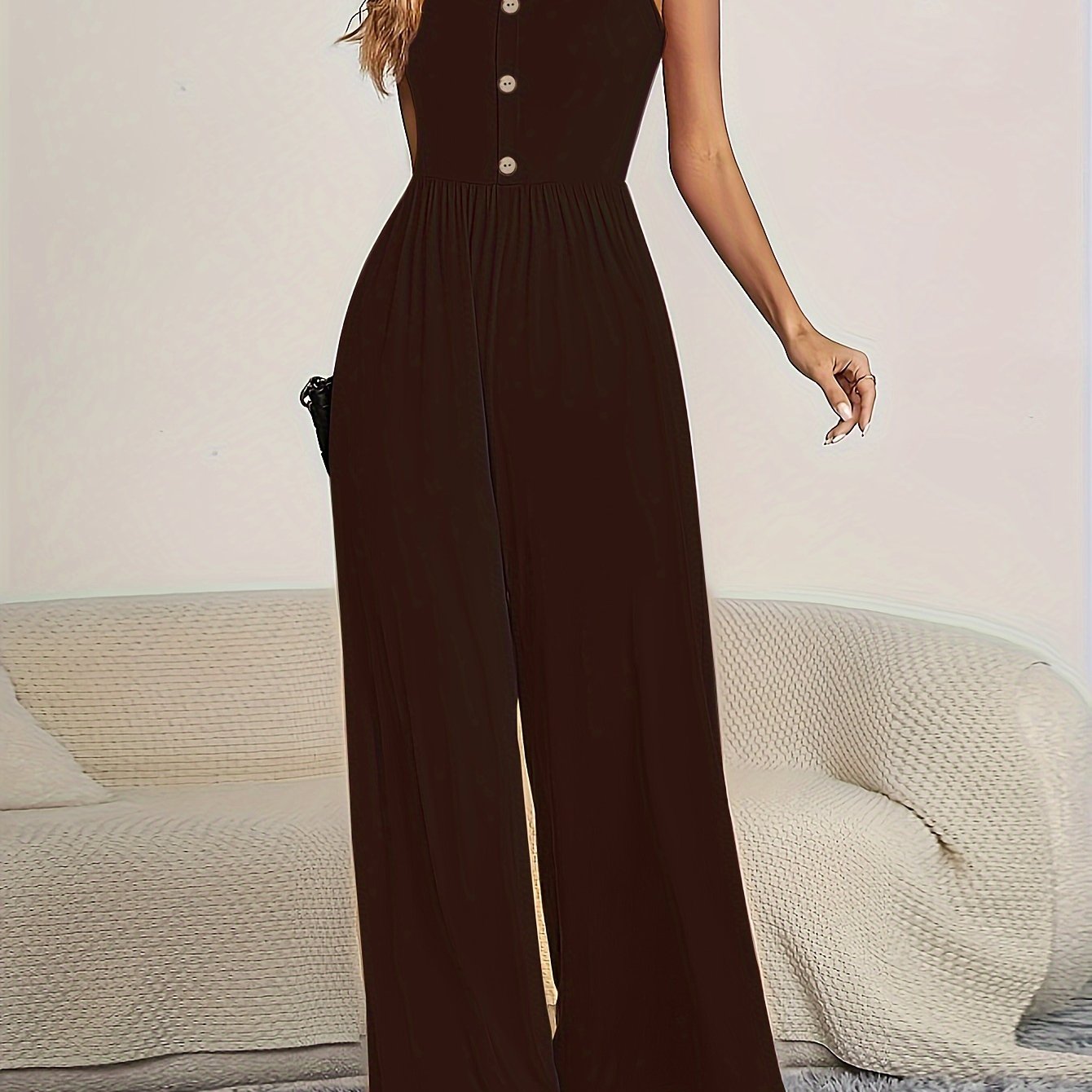 Summer Women’s Mini Jumpsuit - Solid Color Casual Slingback Style   OAXG 