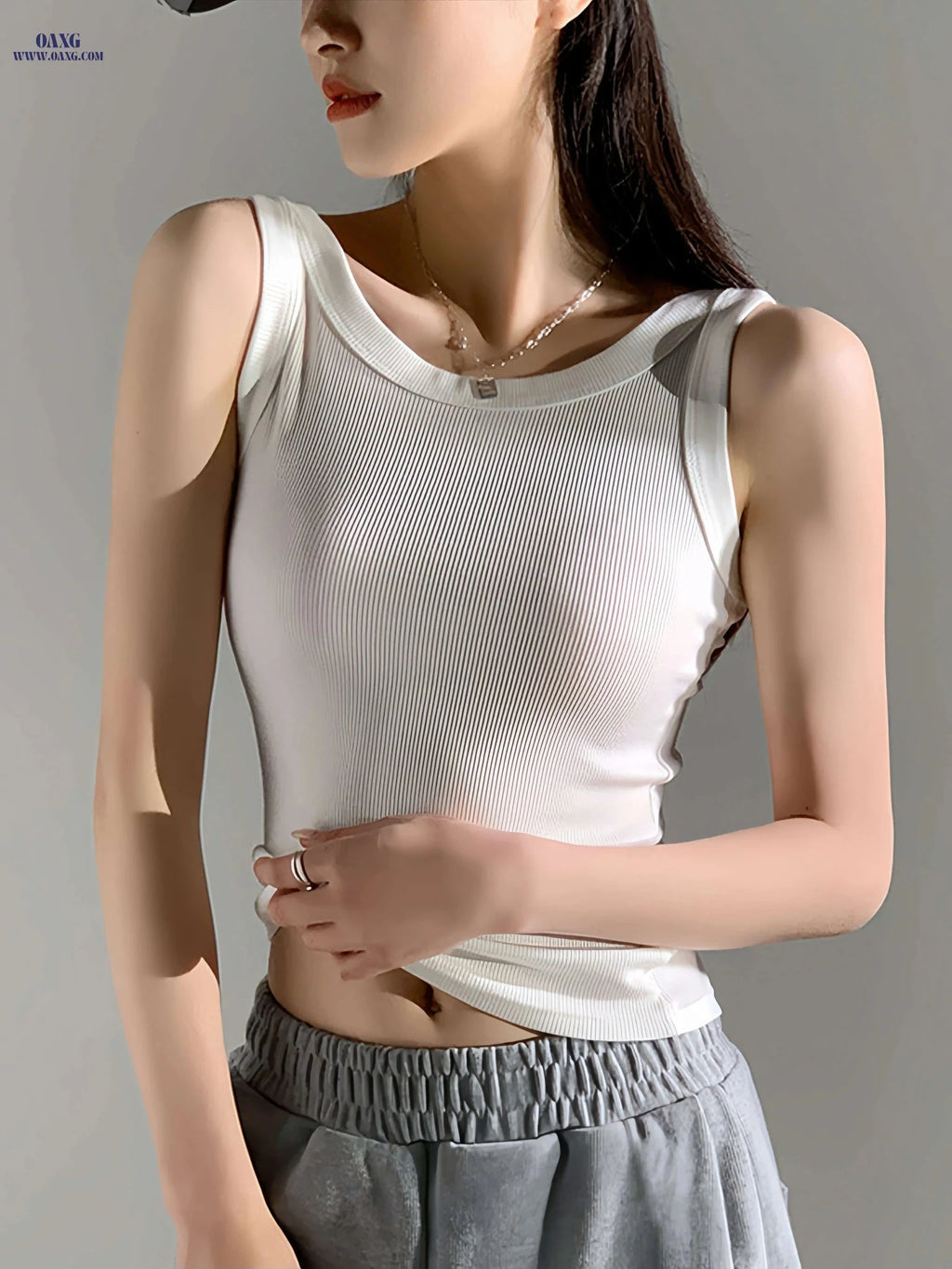 Summer Women's Ribbed Tank Top - Anti-Exposure Design, Versatile Fit   OAXG 