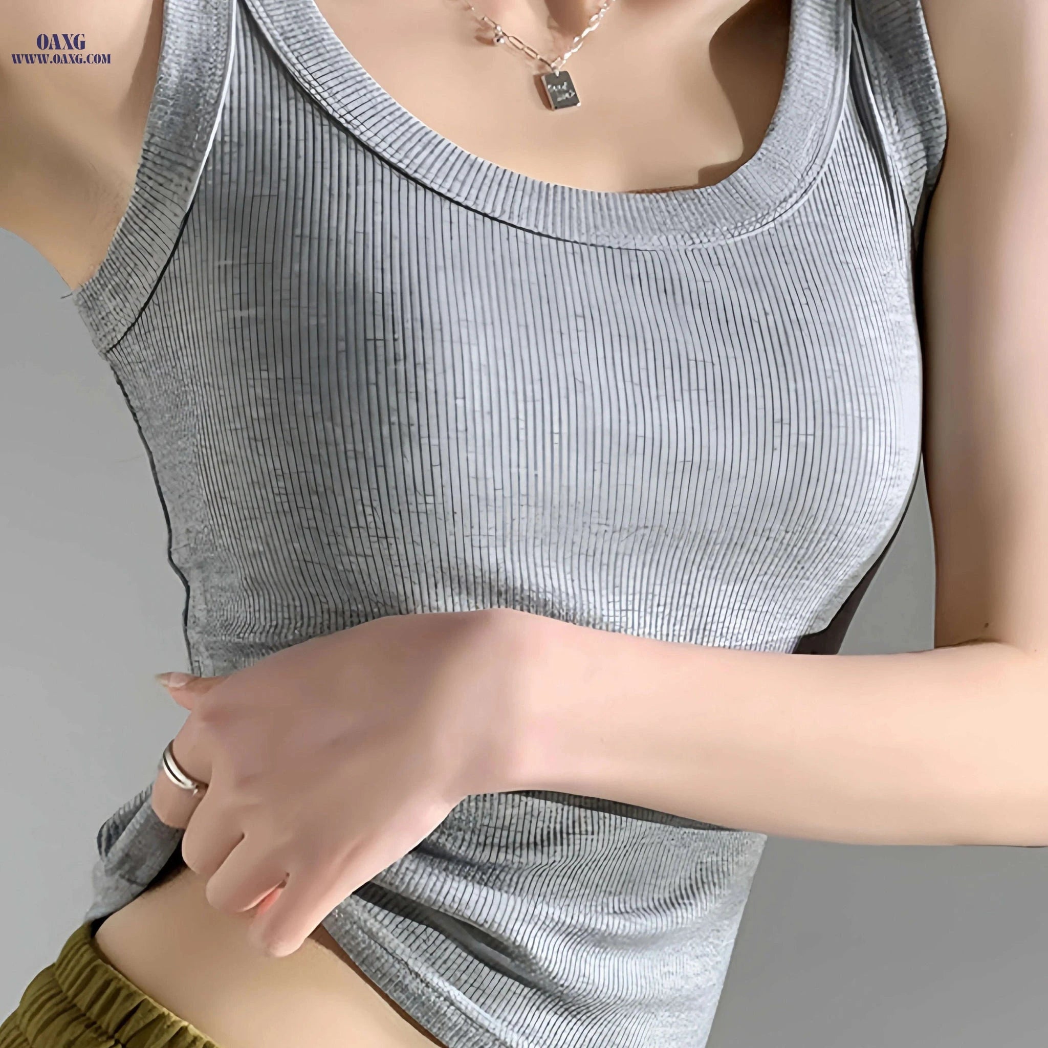 Summer Women's Ribbed Tank Top - Anti-Exposure Design, Versatile Fit   OAXG White / Asian One-size