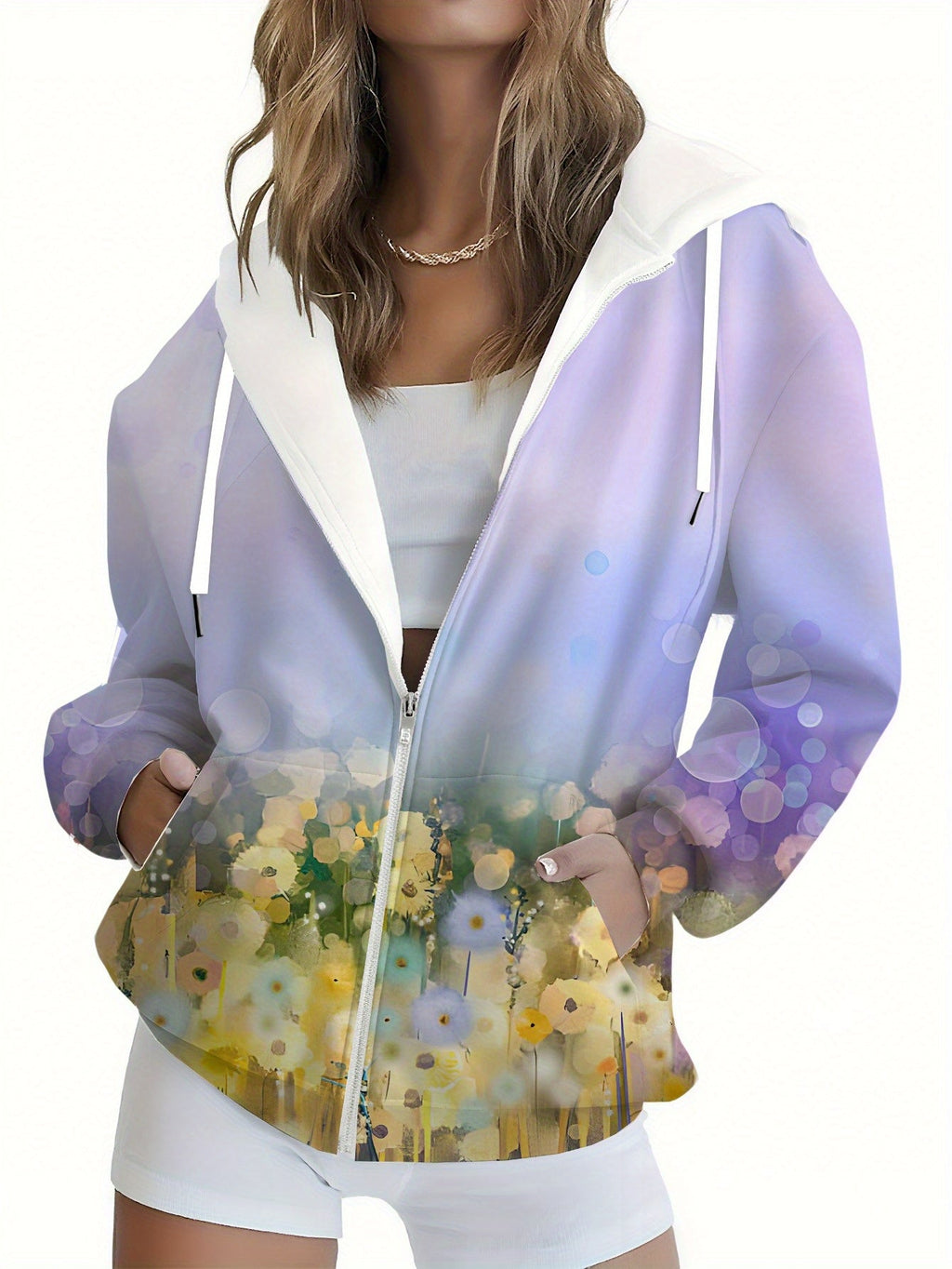 Sweat à Capuche Zippé Floral Femme - Automne Hiver Chic KLAYSE   OAXG Mixed Color / XXS
