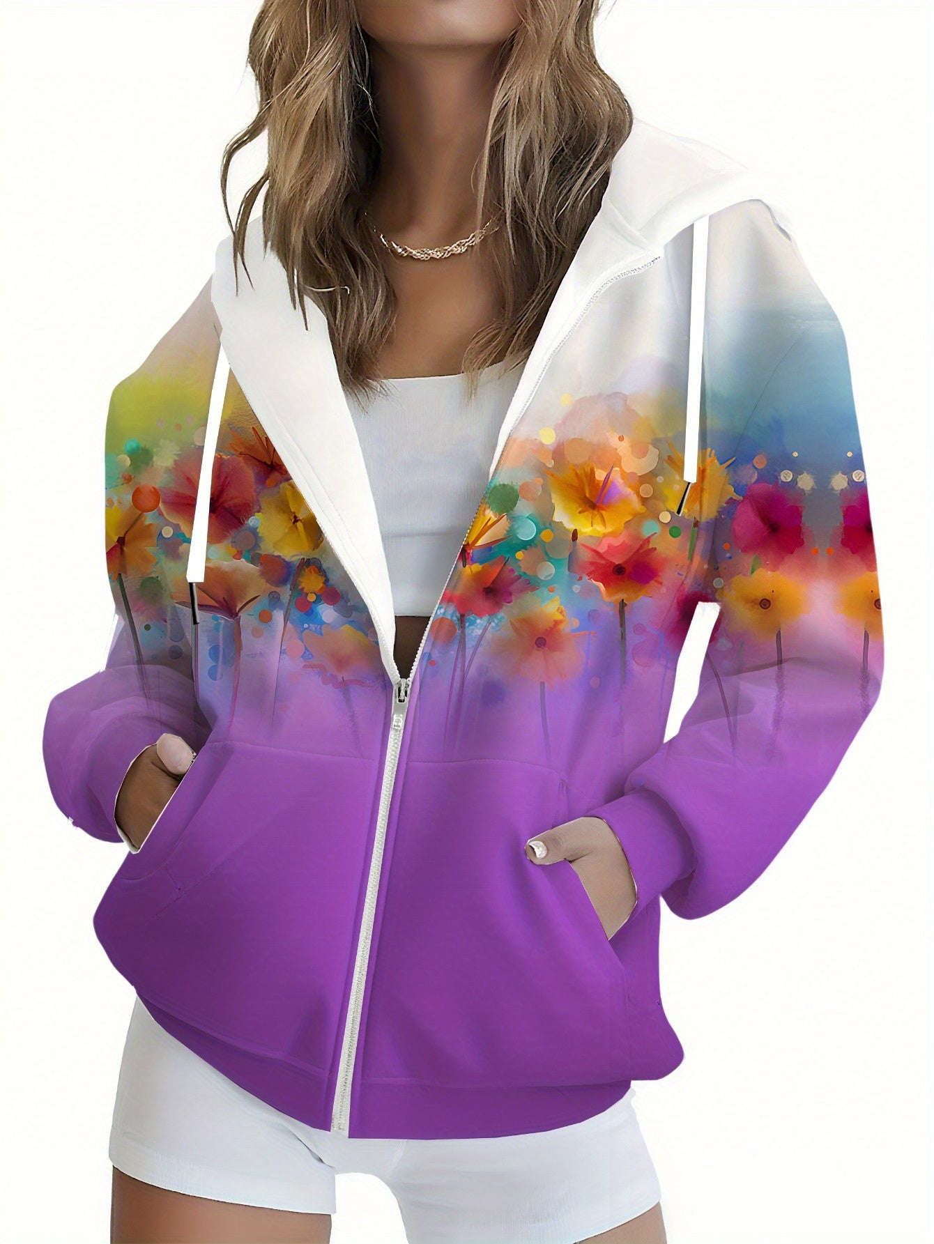 Sweat-shirt à capuche floral 3D pour femmes - KLAYSE, automne et hiver   OAXG Mixed Color / XXS