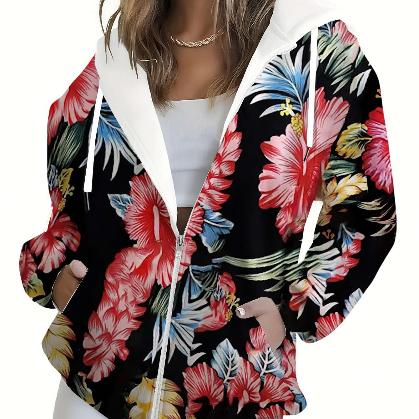 Sweat-shirt à capuche zippé floral pour femmes - KLAYSE Automne Hiver   OAXG Mixed Color / XXS