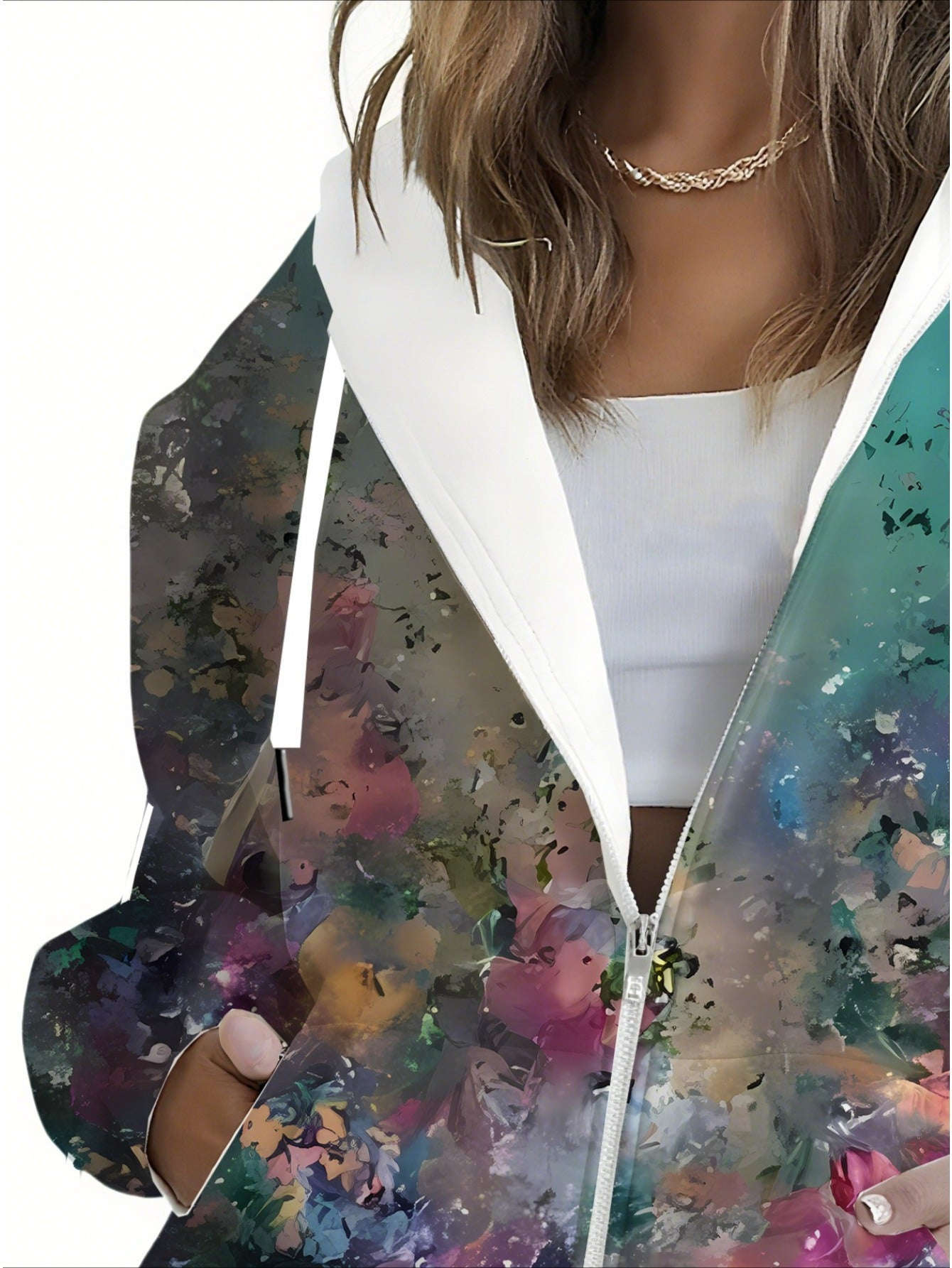 Sweatshirt à Capuche Femme KLAYSE - Floral 3D, Zippé, Poches   OAXG Mixed Color / XXS