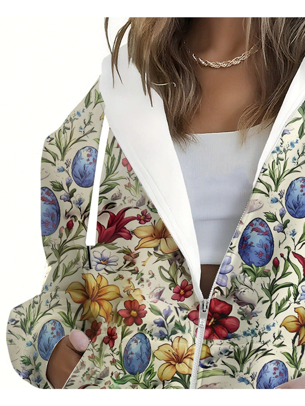Sweatshirt à Capuche Femme KLAYSE - Imprimé Floral, Zipper et Poches   OAXG Mixed Color / XXS