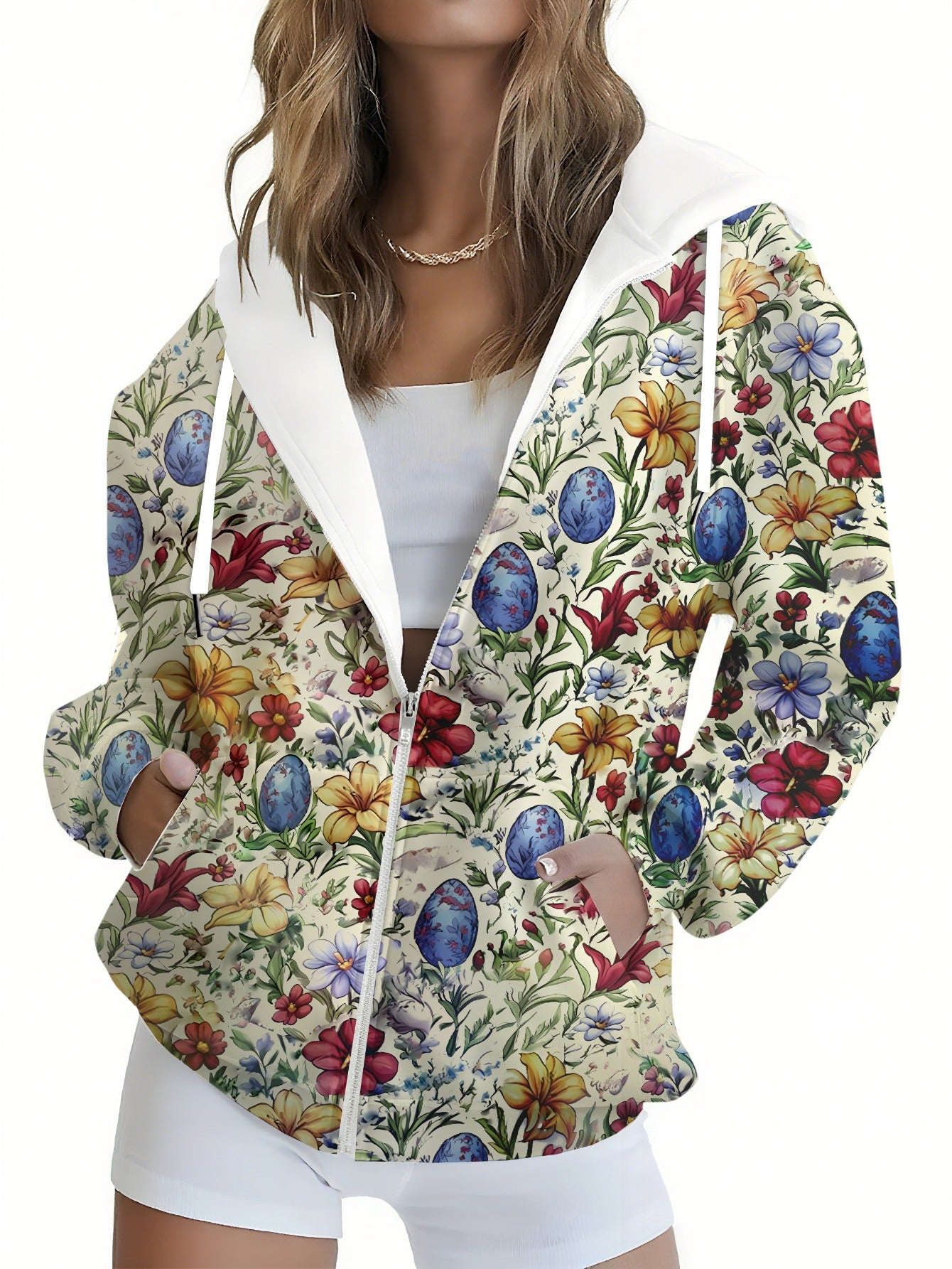 Sweatshirt à Capuche Femme KLAYSE - Imprimé Floral, Zipper et Poches   OAXG Mixed Color / XXS