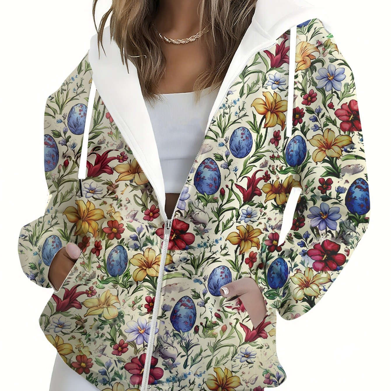 Sweatshirt à Capuche Femme KLAYSE - Imprimé Floral, Zipper et Poches   OAXG 