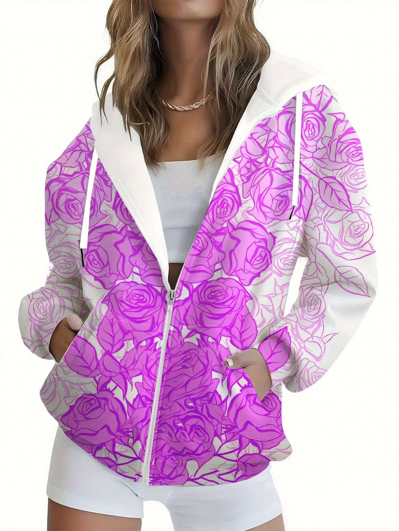 Sweatshirt à Capuche Floral 3D pour Femmes - Automne Hiver Chic   OAXG Mixed Color / XXS